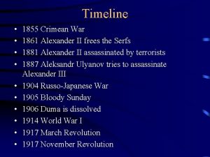 Timeline 1855 Crimean War 1861 Alexander II frees