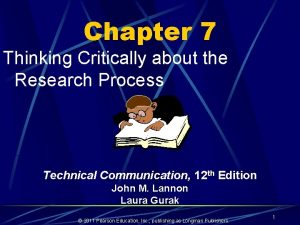 Chapter 7 Thinking Critically about the Research Process