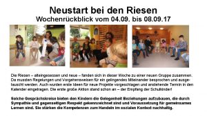 Neustart bei den Riesen Wochenrckblick vom 04 09