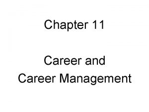 Chapter 11 Career and Career Management Objectives 1