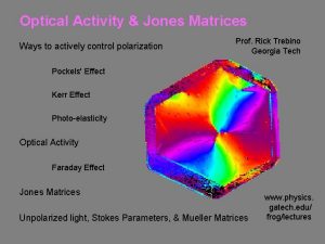 Optical Activity Jones Matrices Ways to actively control