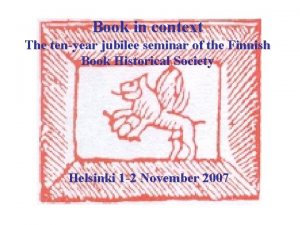 Book in context The tenyear jubilee seminar of