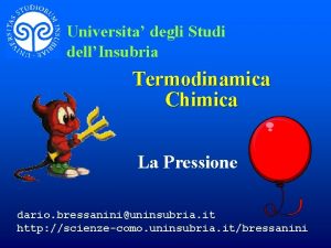 Universita degli Studi dellInsubria Termodinamica Chimica La Pressione