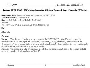 January 2010 doc IEEE 802 15 10 0021