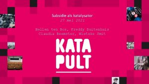 Subsidie als katalysator 27 mei 2021 Hellen ten