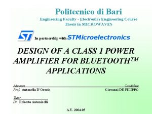 Politecnico di Bari Engineering Faculty Electronics Engineering Course