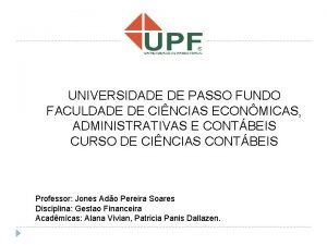 UNIVERSIDADE DE PASSO FUNDO FACULDADE DE CINCIAS ECONMICAS