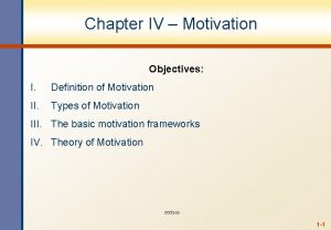 Chapter IV Motivation Objectives I Definition of Motivation