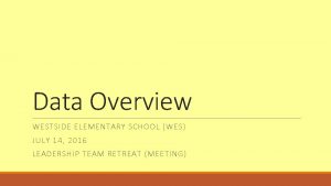 Data Overview WESTSIDE ELEMENTARY SCHOOL WES JULY 14