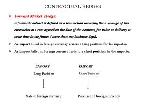 CONTRACTUAL HEDGES Forward Market Hedge A forward contract