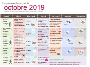 Programme des activits octobre 2019 Sortie avec les