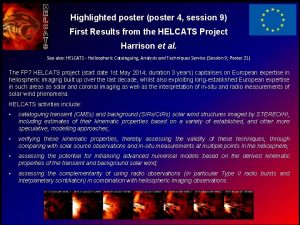 Highlighted poster poster 4 session 9 First Results