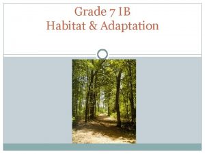 Grade 7 IB Habitat Adaptation Habitat The environment