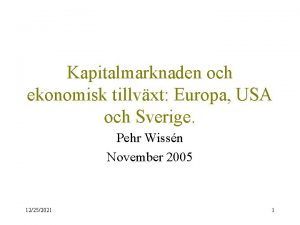 Kapitalmarknaden och ekonomisk tillvxt Europa USA och Sverige