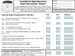 Checklist for Mobi Interactive Exam View and the