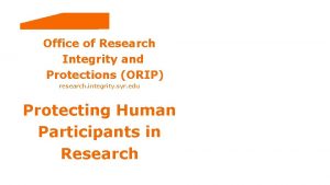 Office of Research Integrity and Protections ORIP research
