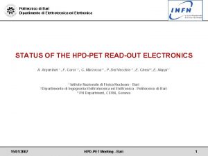 Politecnico di Bari Dipartimento di Elettrotecnica ed Elettronica