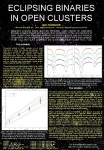 ECLIPSING BINARIES IN OPEN CLUSTERS John Southworth University