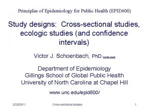 Principles of Epidemiology for Public Health EPID 600