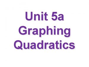 Unit 5 a Graphing Quadratics Transformations of Quadratics