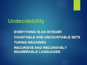 1 Undecidability EVERYTHING IS AN INTEGER COUNTABLE AND