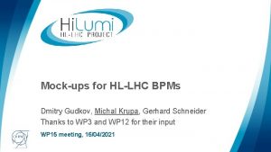 Mockups for HLLHC BPMs Dmitry Gudkov Michal Krupa