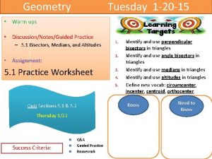 Geometry Tuesday 1 20 15 Warm ups DiscussionNotesGuided