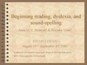 Beginning reading dyslexia and soundspelling Anna M T