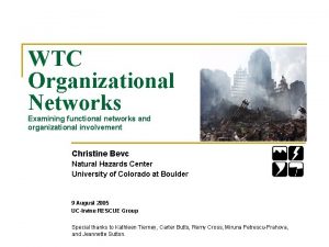 WTC Organizational Networks Examining functional networks and organizational