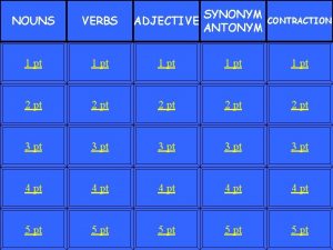 SYNONYM ADJECTIVE ANTONYM NOUNS VERBS 1 pt 1