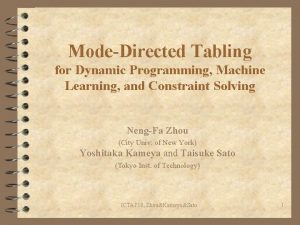 ModeDirected Tabling for Dynamic Programming Machine Learning and