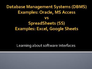 Database Management Systems DBMS Examples Oracle MS Access