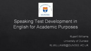 Speaking Test Development in English for Academic Purposes