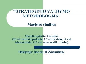 STRATEGINIO VALDYMO METODOLOGIJA Magistro studijos Modulio apimtis 4