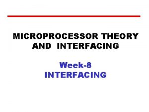 MICROPROCESSOR THEORY AND INTERFACING Week8 INTERFACING Memory Organization