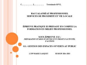 C L Terminale SPVL BACCALAURAT PROFESSIONNEL SERVICES DE