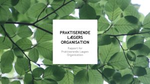 PRAKTISERENDE LGERS ORGANISATION Rapport for Praktiserende Lgers Organisation