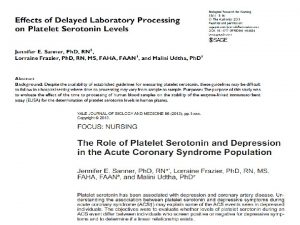 Study Limitations Related to Platelet Serotonin Plateletrich plasma