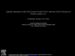 Specific Interaction of the PDZ Domain Protein PICK