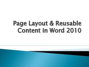 Page Layout Reusable Content in Word 2010 Page