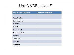 Unit 3 VCB Level F Unit 3 First