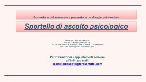 Promozione del benessere e prevenzione del disagio psicosociale