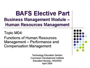 BAFS Elective Part Business Management Module Human Resources