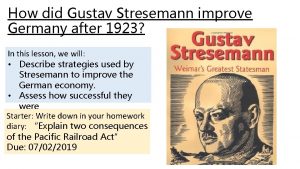 How did Gustav Stresemann improve Germany after 1923