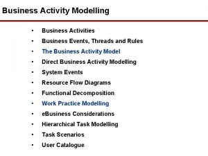 Business Activity Modelling Business Activities Business Events Threads