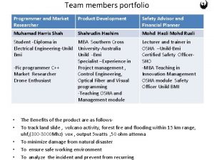 Team members portfolio Programmer and Market Researcher Product