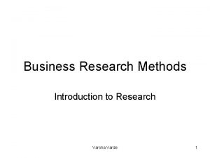 Business Research Methods Introduction to Research Varsha Varde