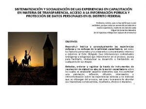 SISTEMATIZACIN Y SOCIALIZACIN DE LAS EXPERIENCIAS EN CAPACITACIN