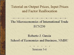 Tutorial on Output Prices Input Prices and Factor