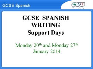 GCSE Spanish GCSE SPANISH WRITING Support Days Monday
